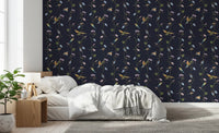 Open Bedroom using Vintage Birds in Moonlit Garden Wallpaper
