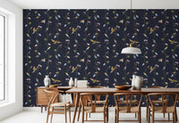 Dining room Pattern detail of Vintage Birds in Moonlit Garden Wallpaper