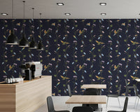 Café style with Vintage Birds in Moonlit Garden Wallpaper backdrop