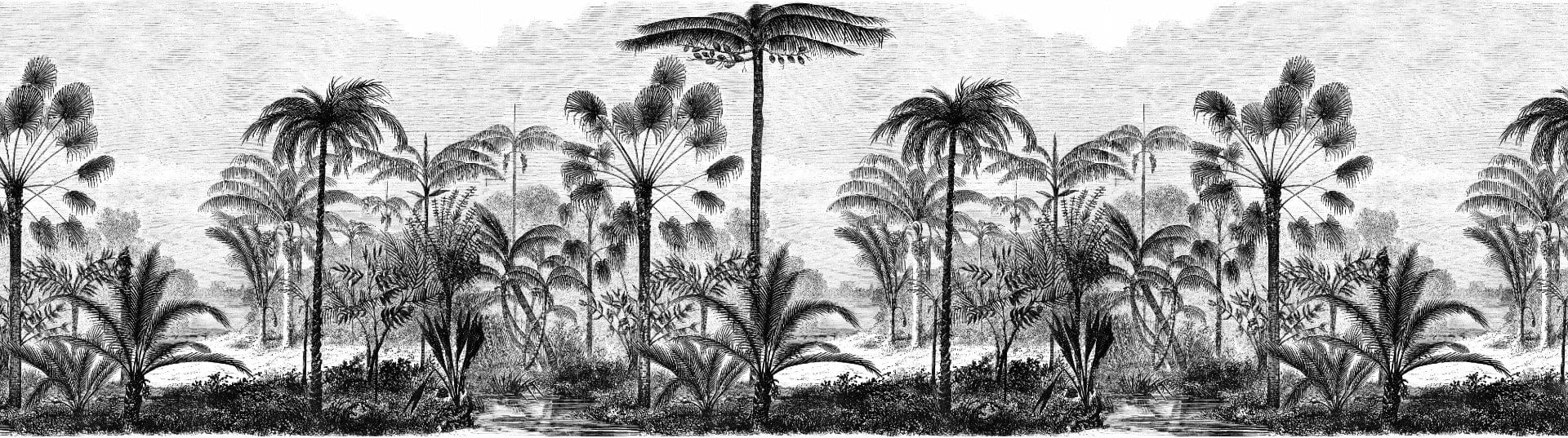 Vintage Black and White Drawn Palm Tree Wallpaper Murals