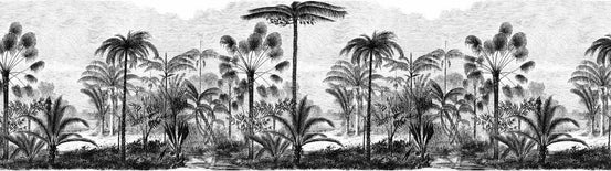 Vintage Black and White Drawn Palm Tree Wallpaper Murals A468