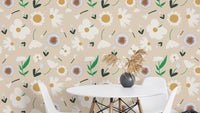 Marigold and Dandelion Pearl Wallpaper design
