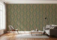 Vintage Bloom heritage stripe Wallpaper in a light-filled lounge beside the window