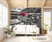 Vintage Bloom Ride Wall Mural with wicker basket