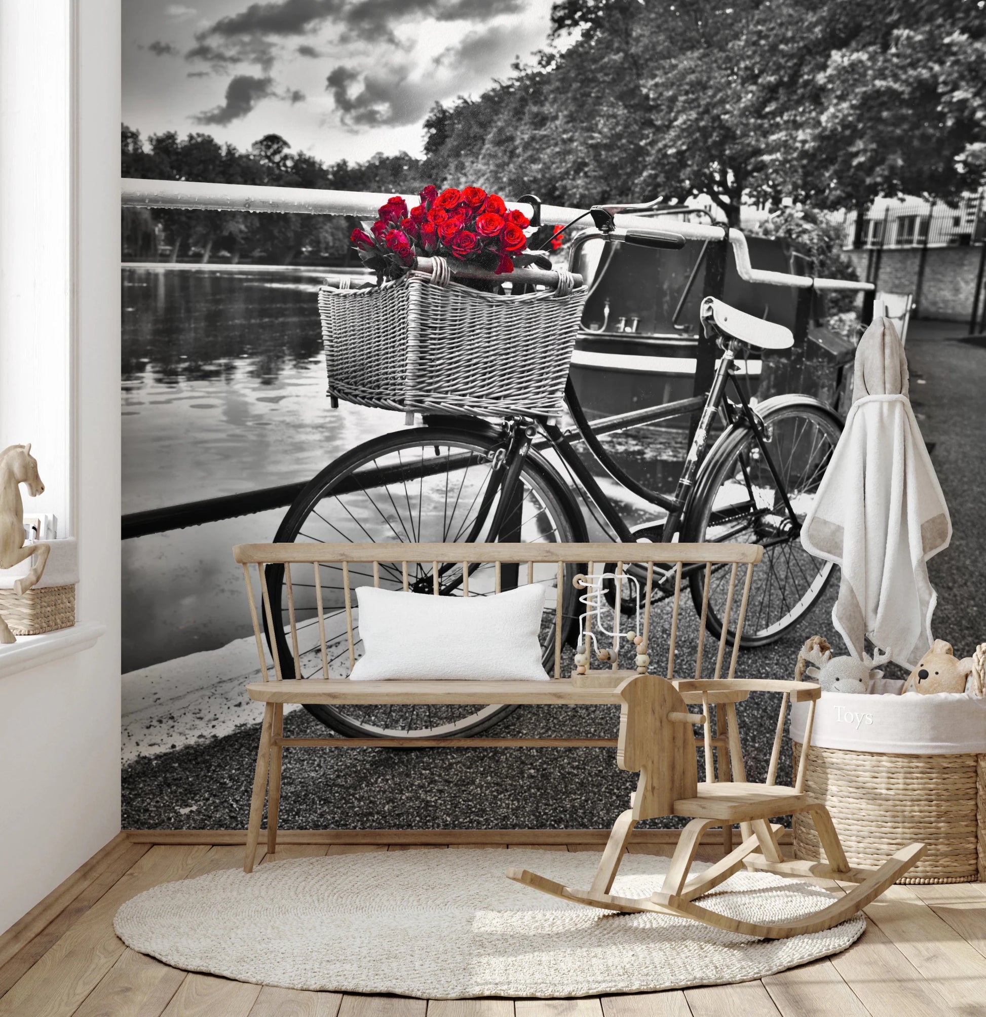 Retro bike by the river canal wall mural