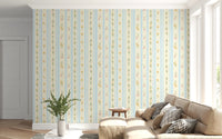 Floral stripe wall mural in cream and pastel pink for living rooms.