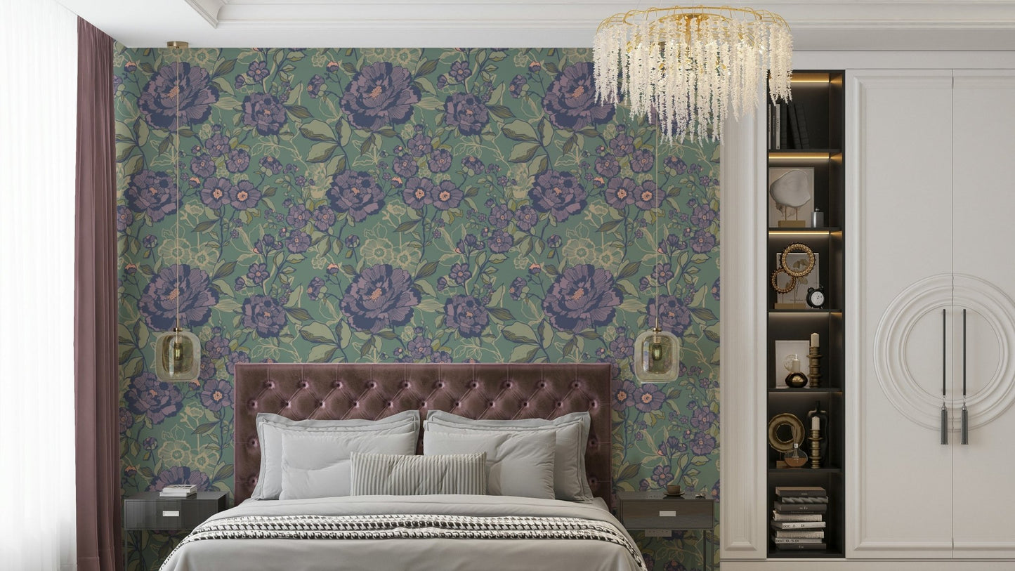 A captivating and elegant vintage floral wallpaper pattern.
