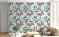 Botanical vintage wallpaper with airy stems and large blooming flowers