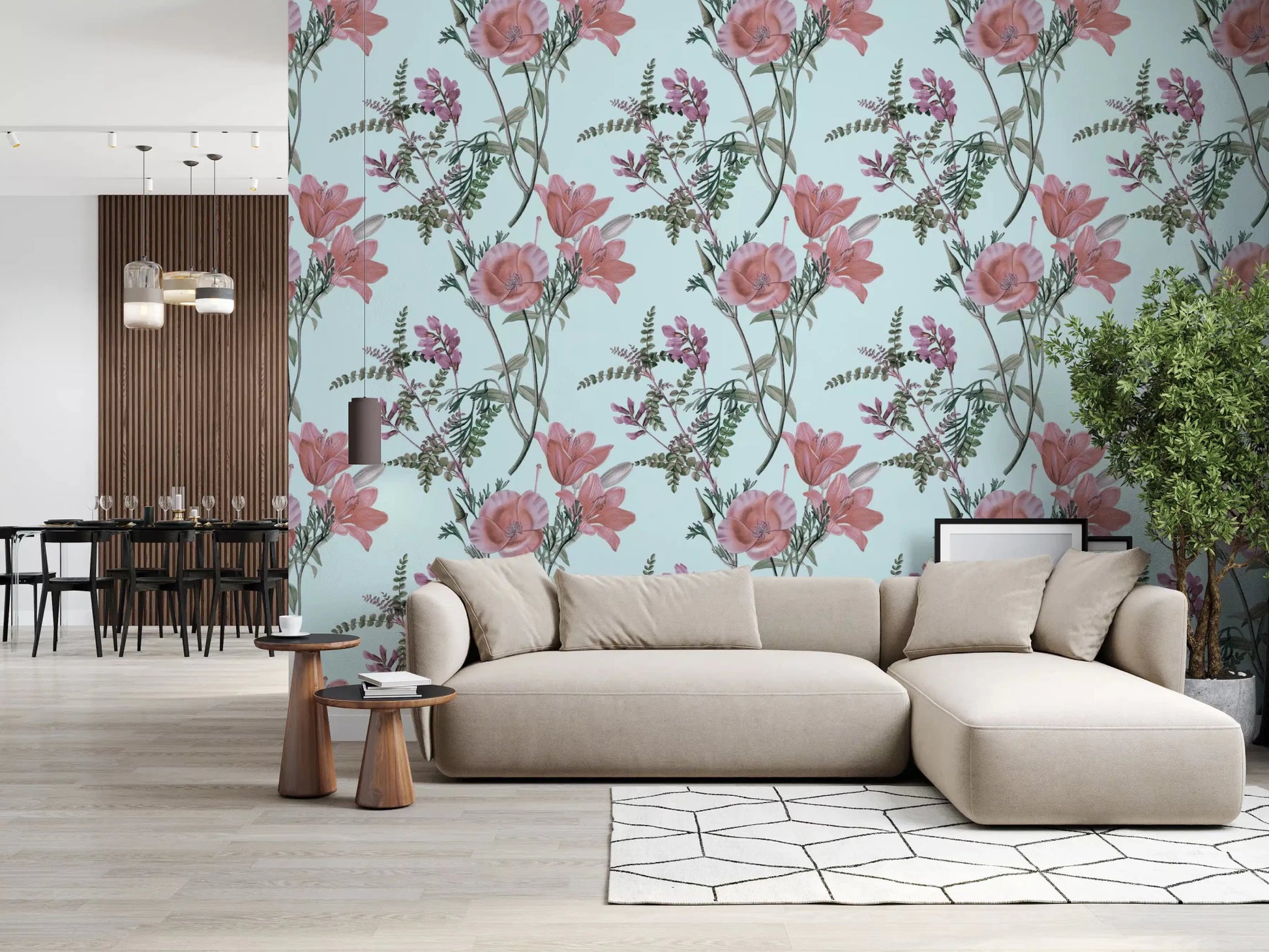 Hallway featuring Vintage Blooming Serenity wallpaper with airy botanical detailing