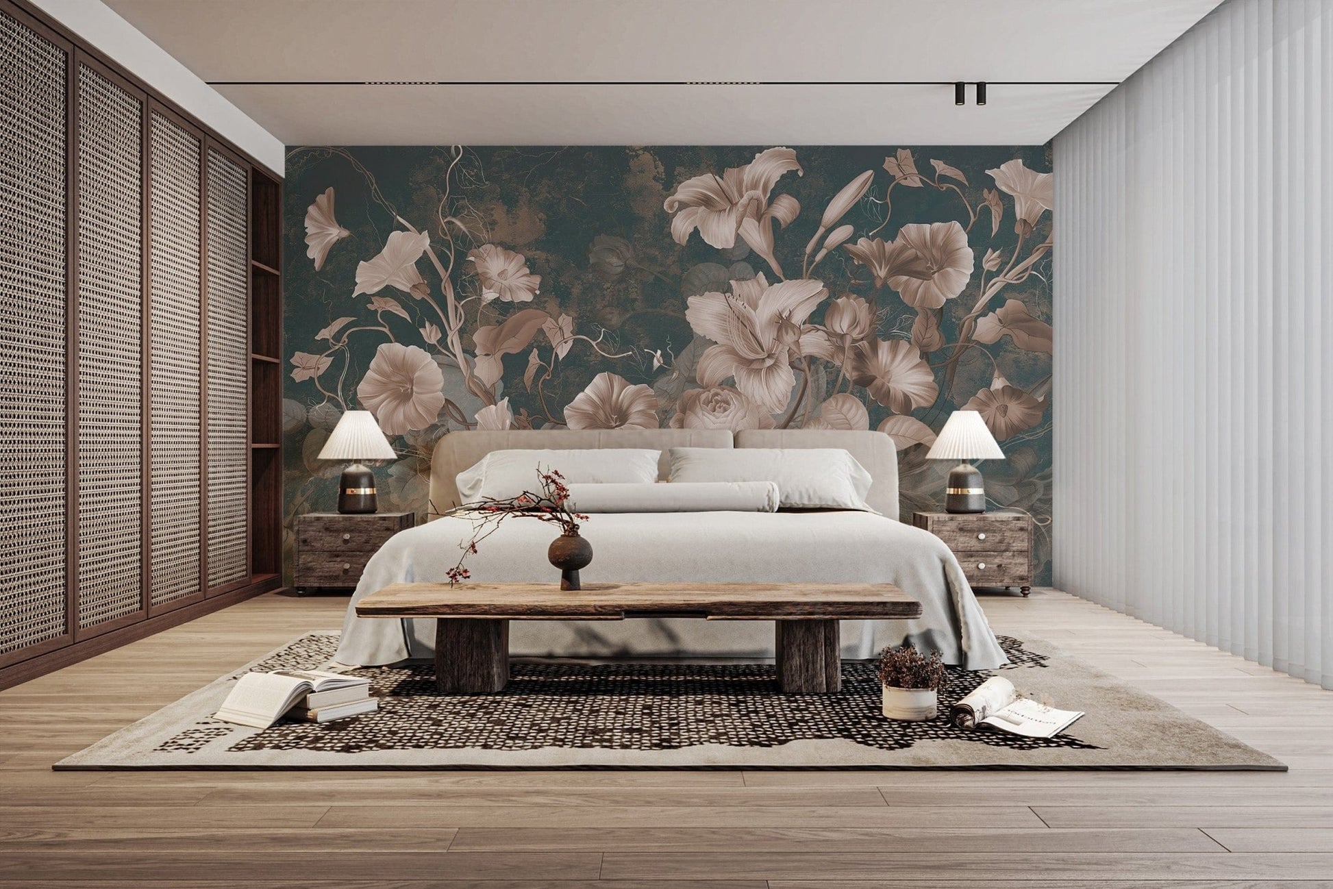 Retro floral wallpaper with rustic charm




