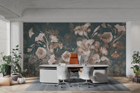 Muted floral wallpaper with vine details
