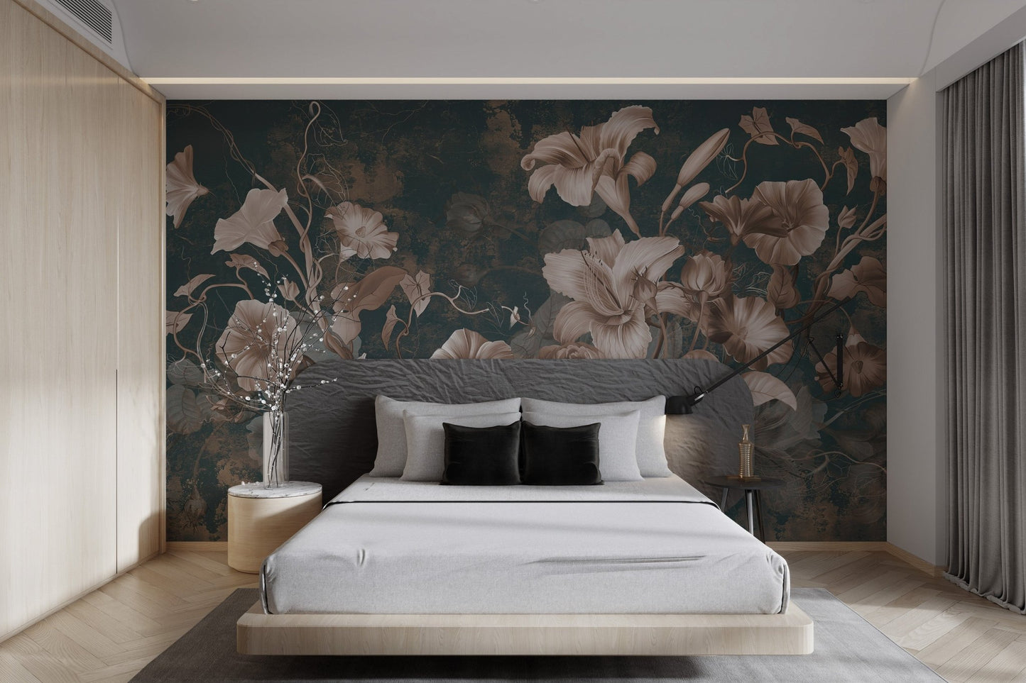Vintage-inspired floral wallpaper pattern
