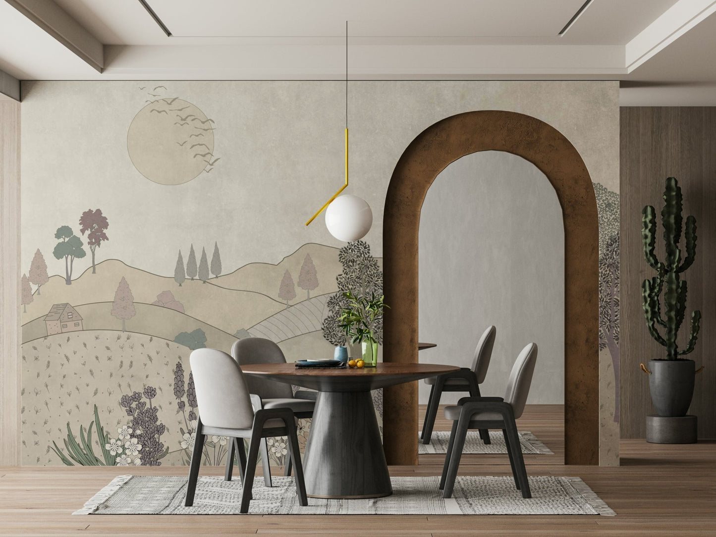 An elegant wall mural with a vintage floral pattern.

