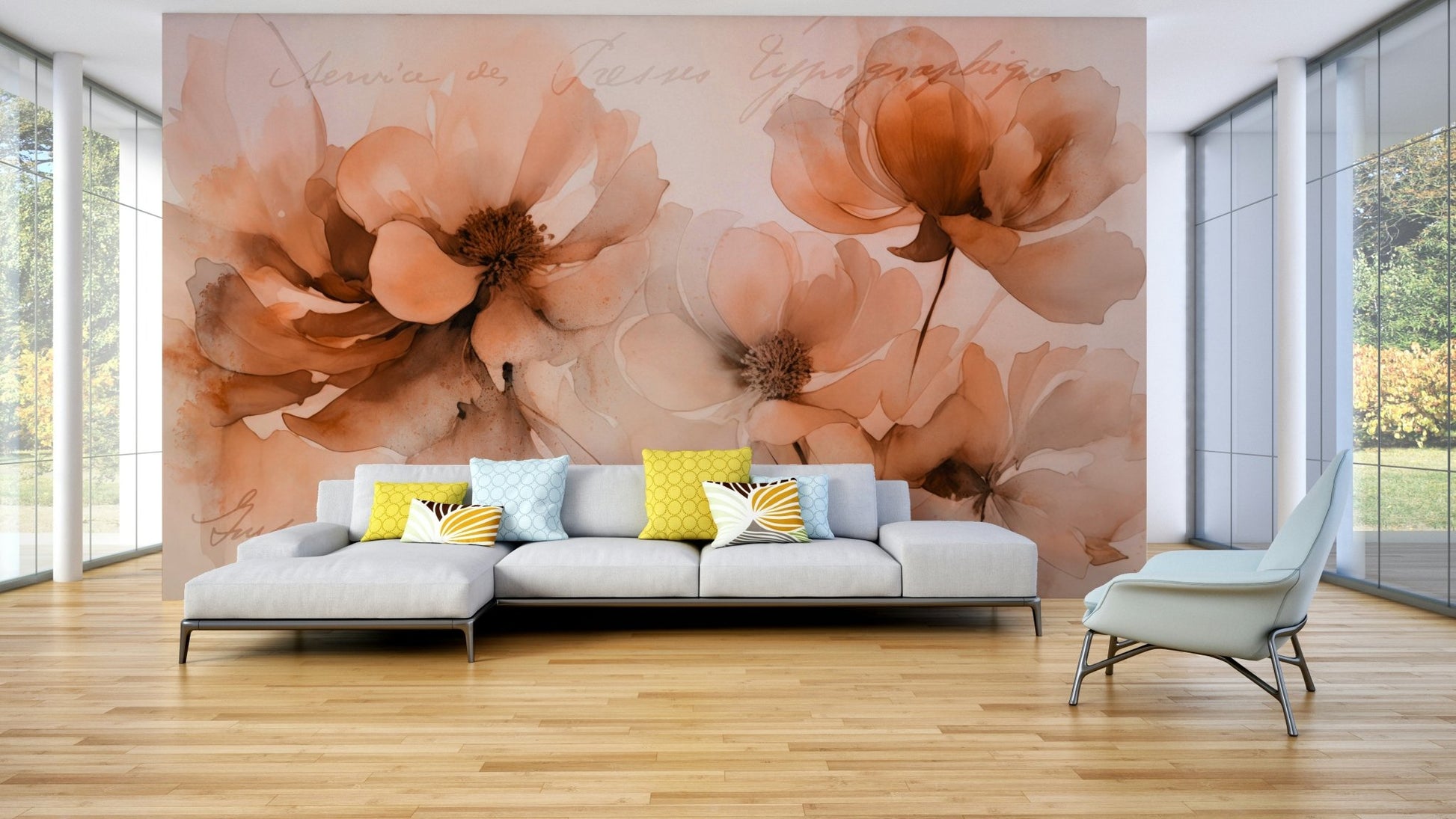 Wallpaper with a vintage, romantic floral design

