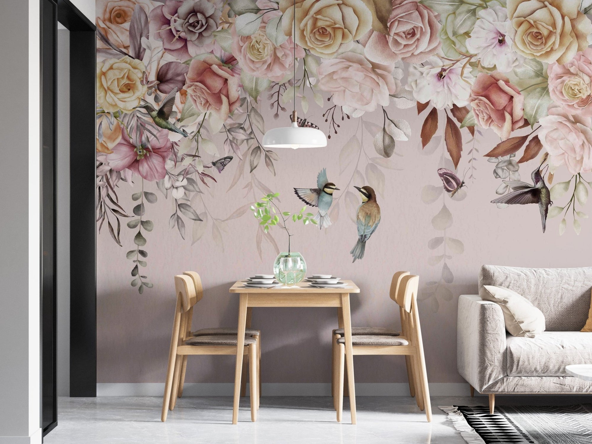 Vintage blossoms wallpaper with pastel floral design., C18