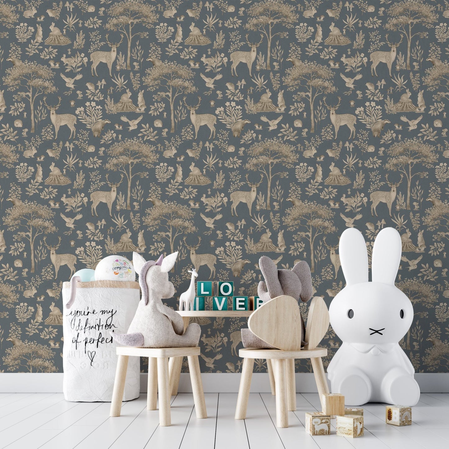 Deer and forest animals wallpaper print
