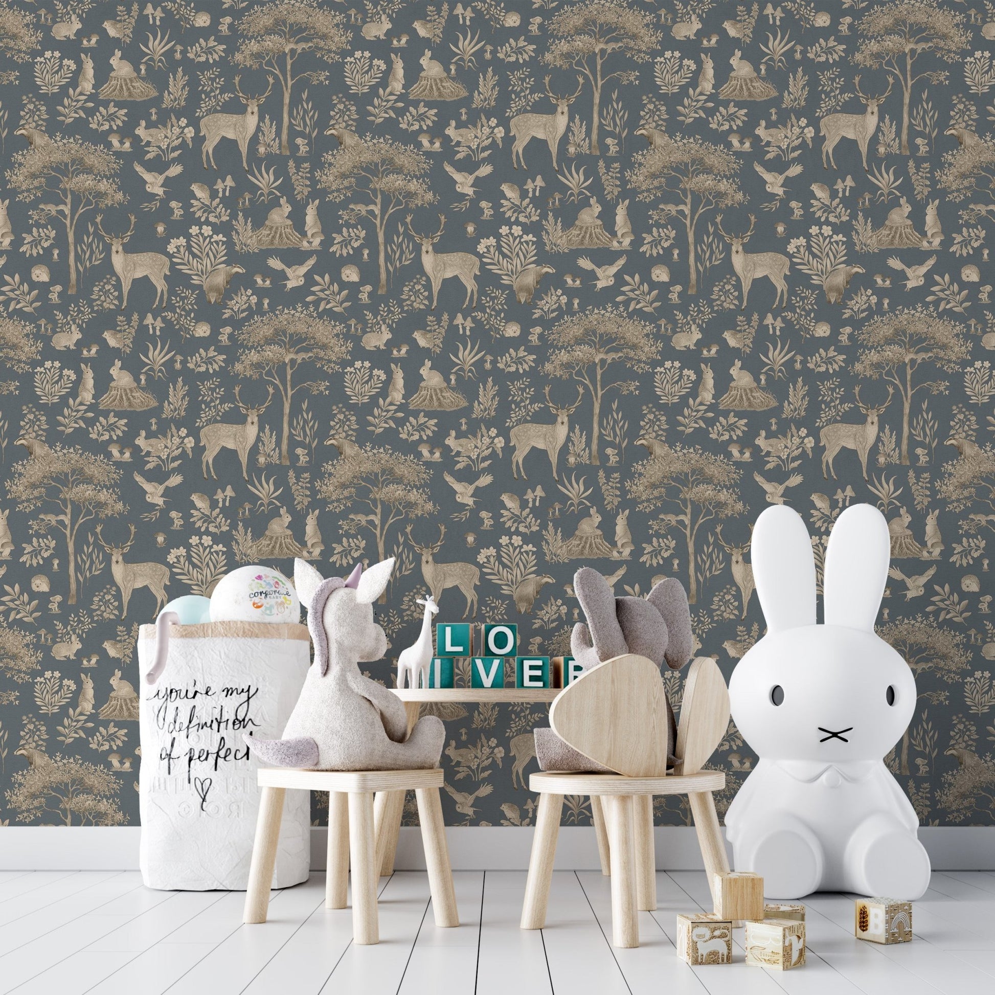 Deer and forest animals wallpaper print
