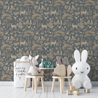 Deer and forest animals wallpaper print
