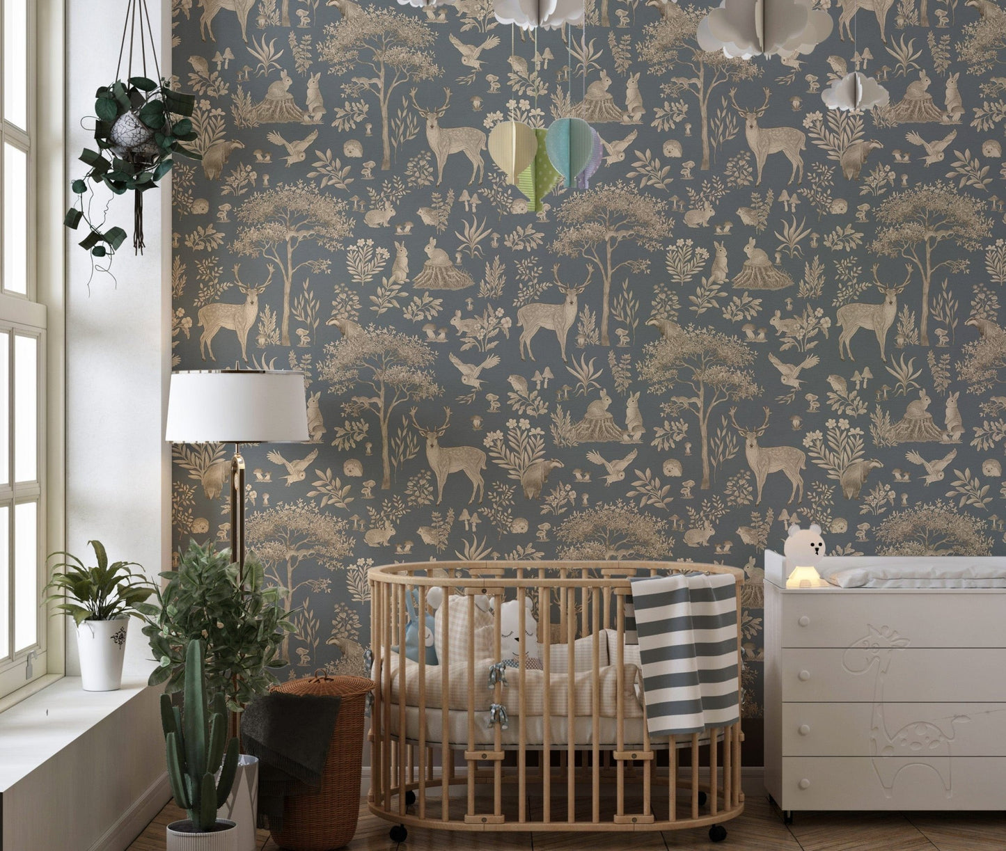 Blue woodland wallpaper for interiors
