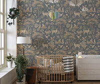 Blue woodland wallpaper for interiors
