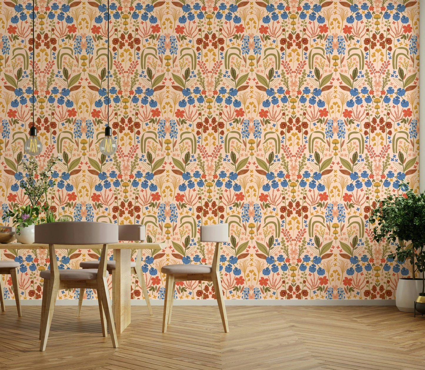 Vintage-inspired floral mural wallpaper

