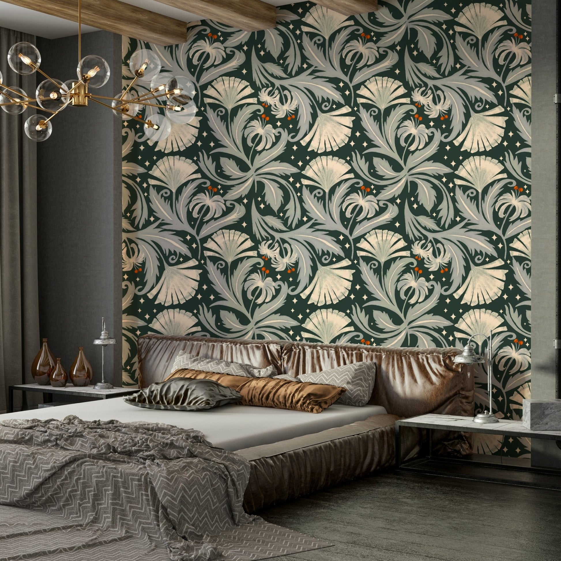 Vintage floral pattern wallpaper noir

