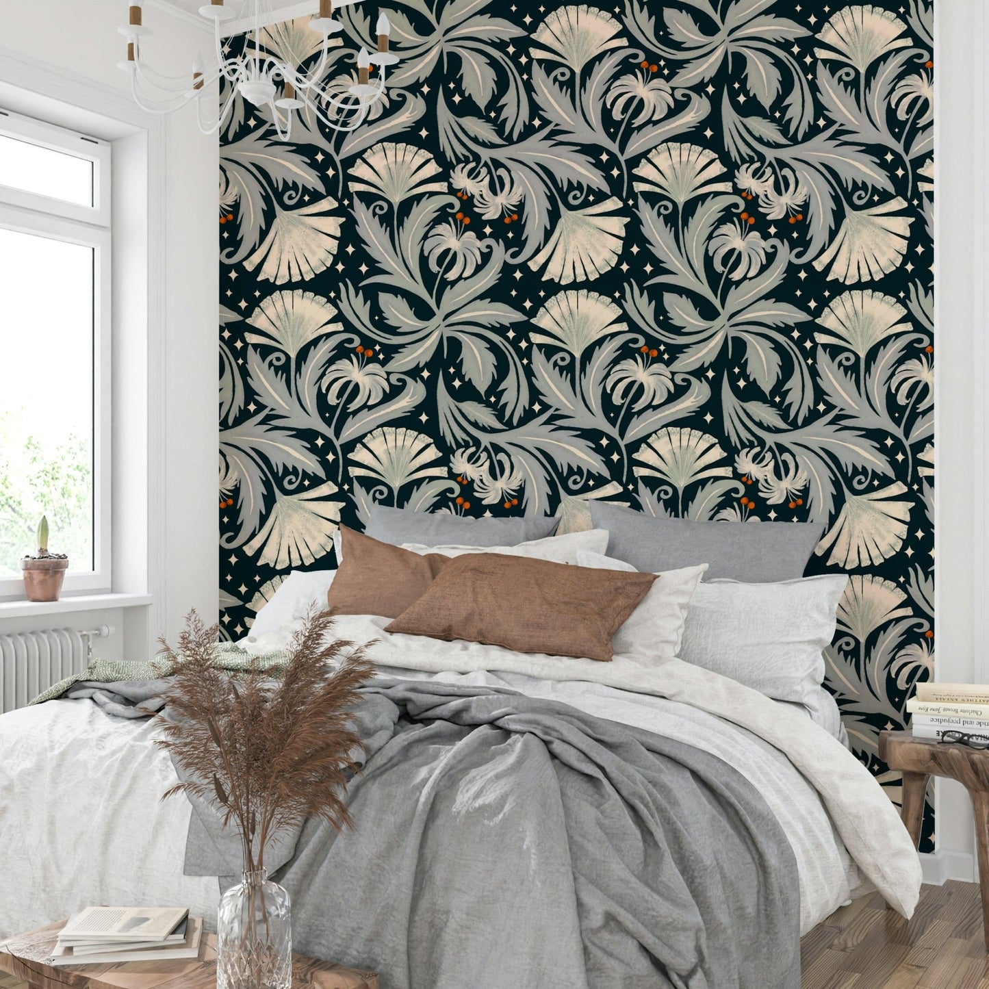 Botanical wallpaper vintage black style

