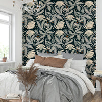 Botanical wallpaper vintage black style

