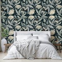 Heritage floral wallpaper midnight black

