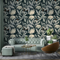 Vintage botanica midnight black wallpaper

