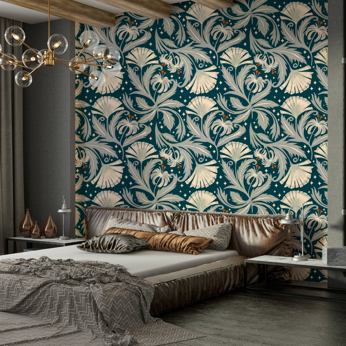 Heritage revival floral wallpaper teal


