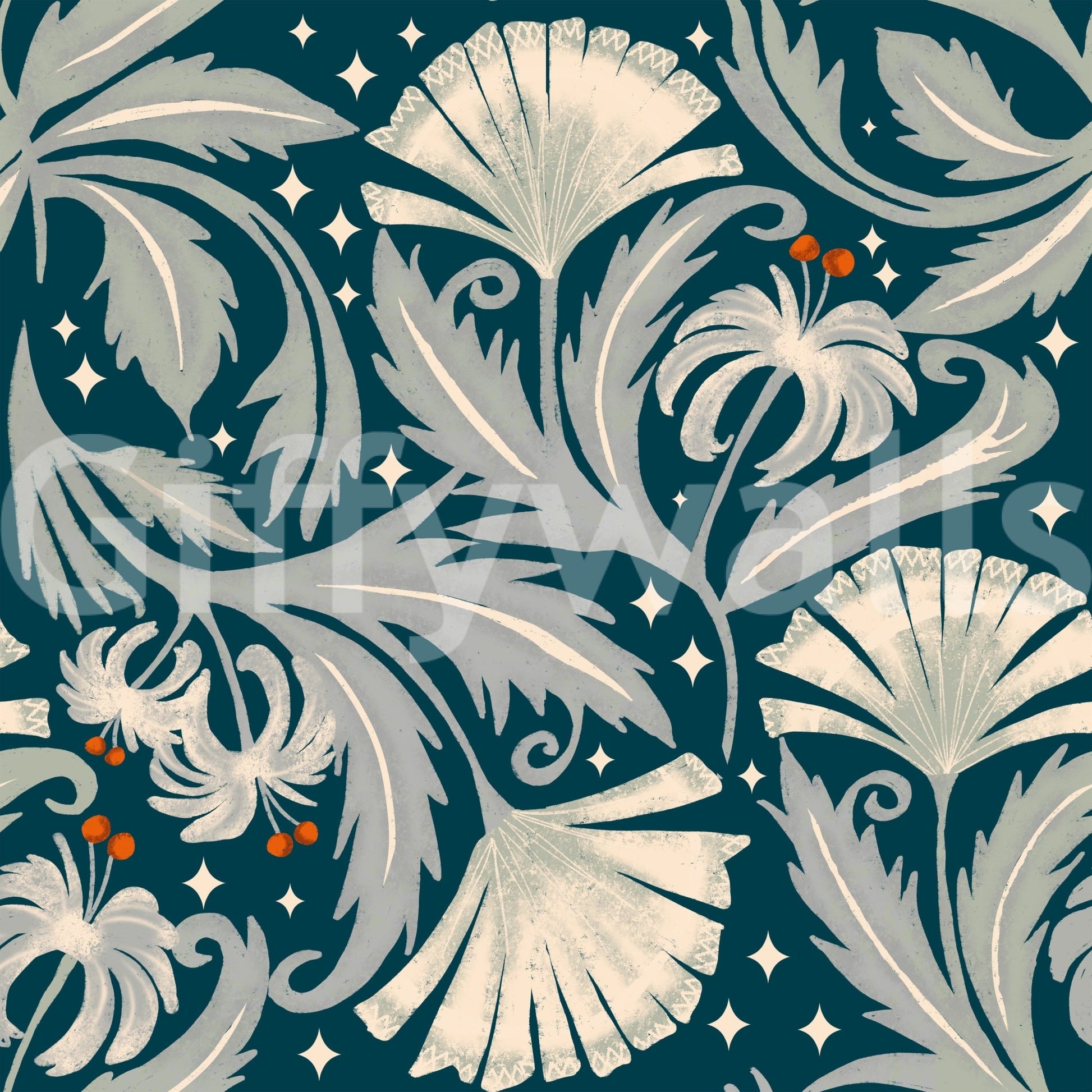 Midnight teal vintage flower wallpaper

