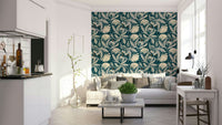 Vintage botanica midnight teal wallpaper

