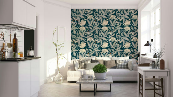 Vintage botanica midnight teal wallpaper, GD1036