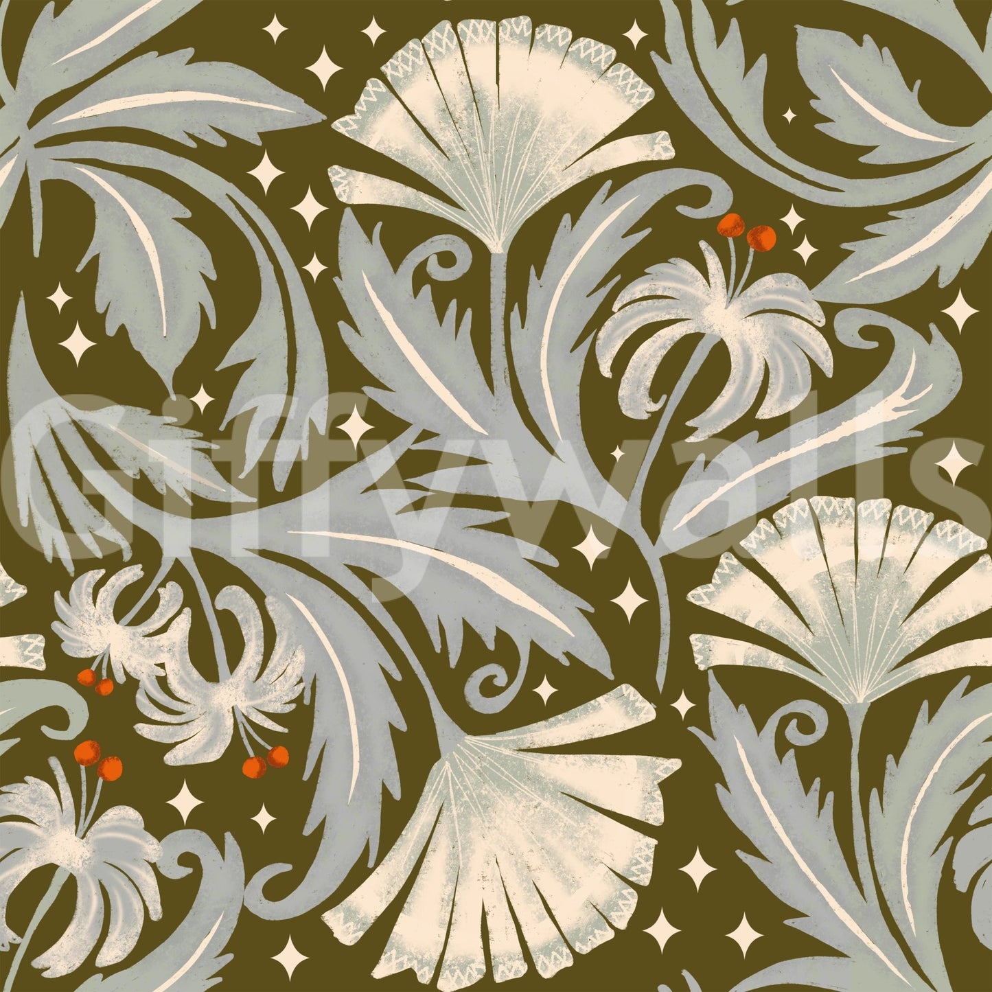 Olive bronze vintage flower wallpaper
