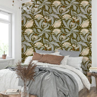 Heritage floral wallpaper olive bronze

