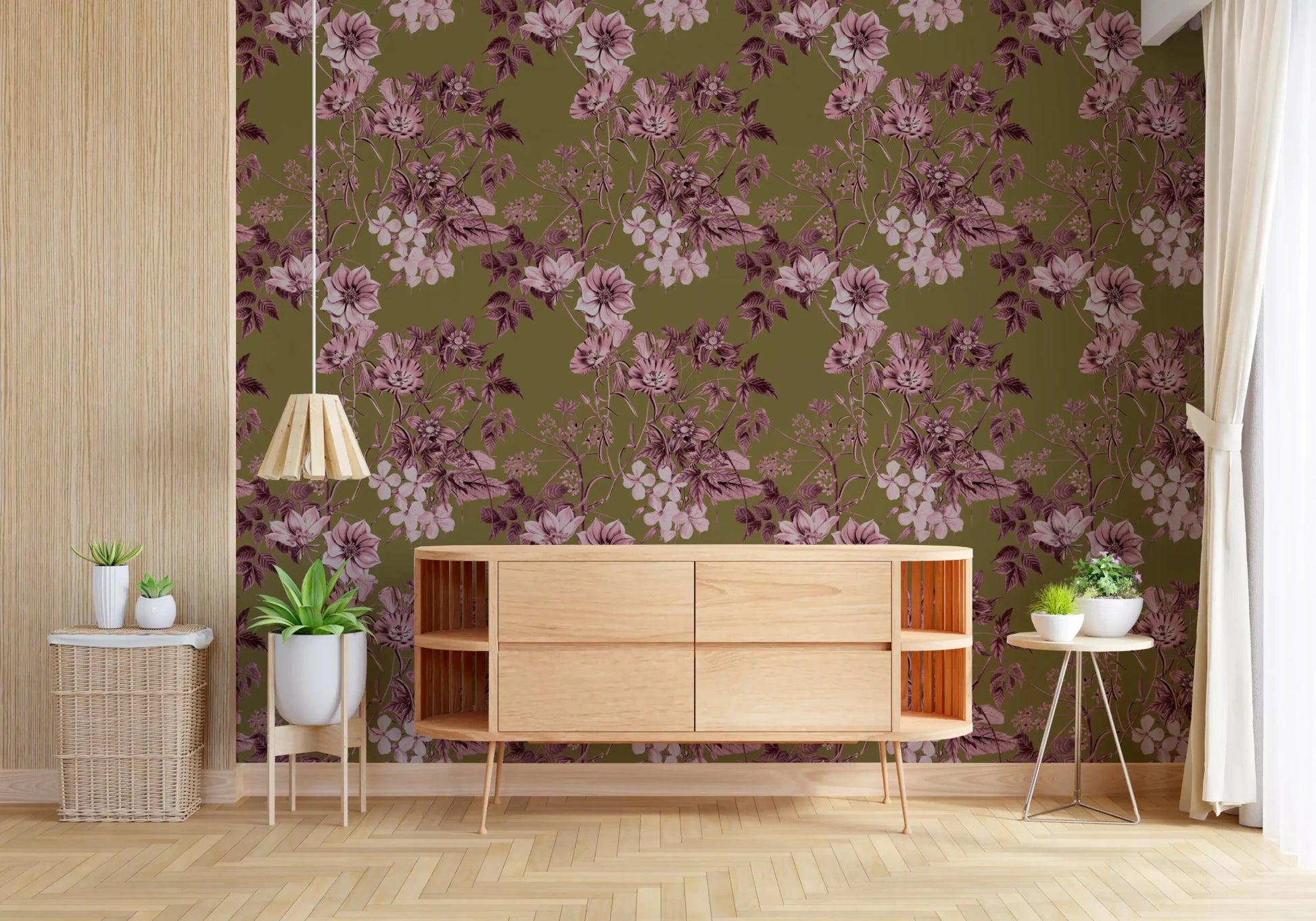 Vintage Botanical Blush Wallpaper in Floral Garden Style
