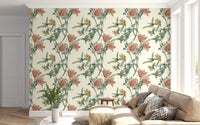 Soft leafy detailing defines Vintage Botanical Flower wallpaper in a hallway