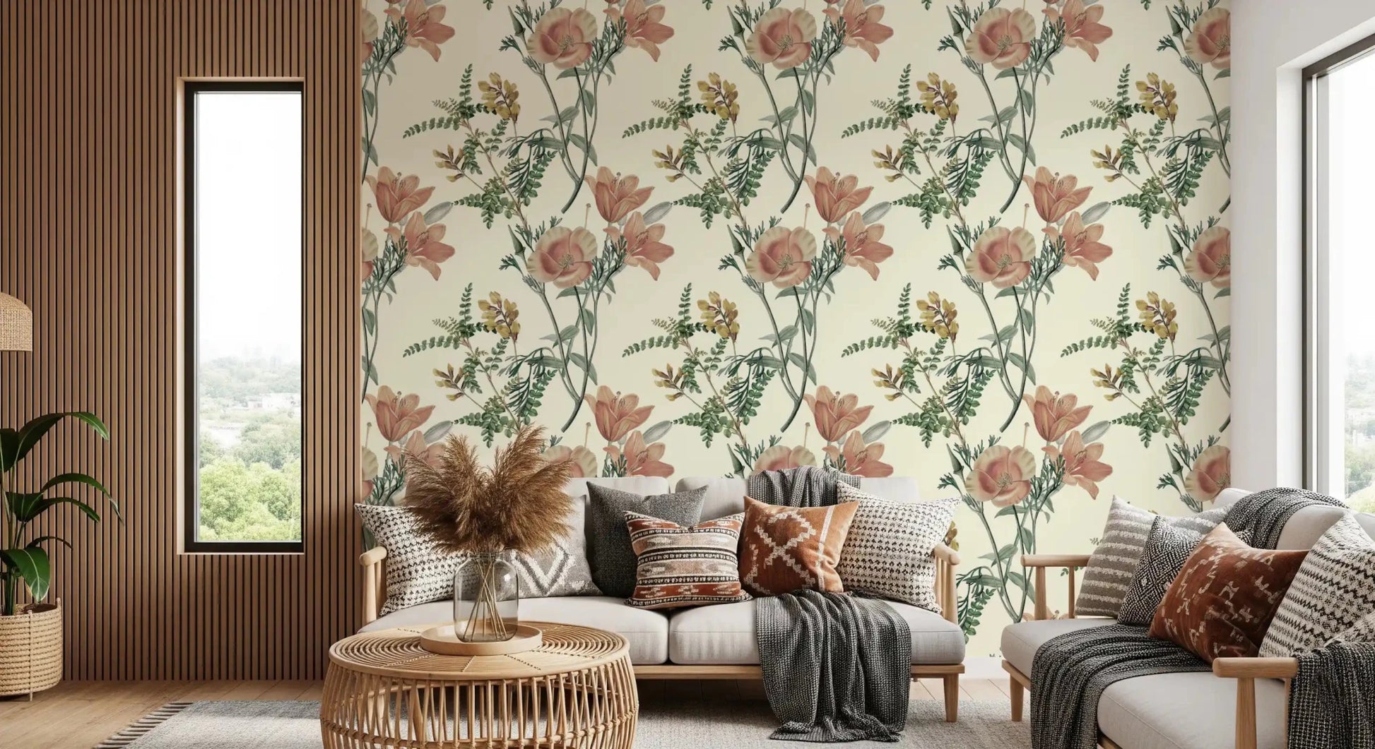 Airy stems and faded blossoms highlight Vintage Botanical Flower wallpaper