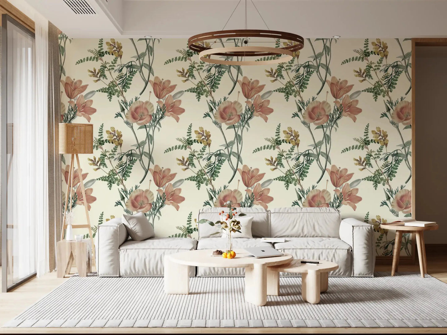 Graceful muted petals bring a vintage feel to this botanical flower wallpaper