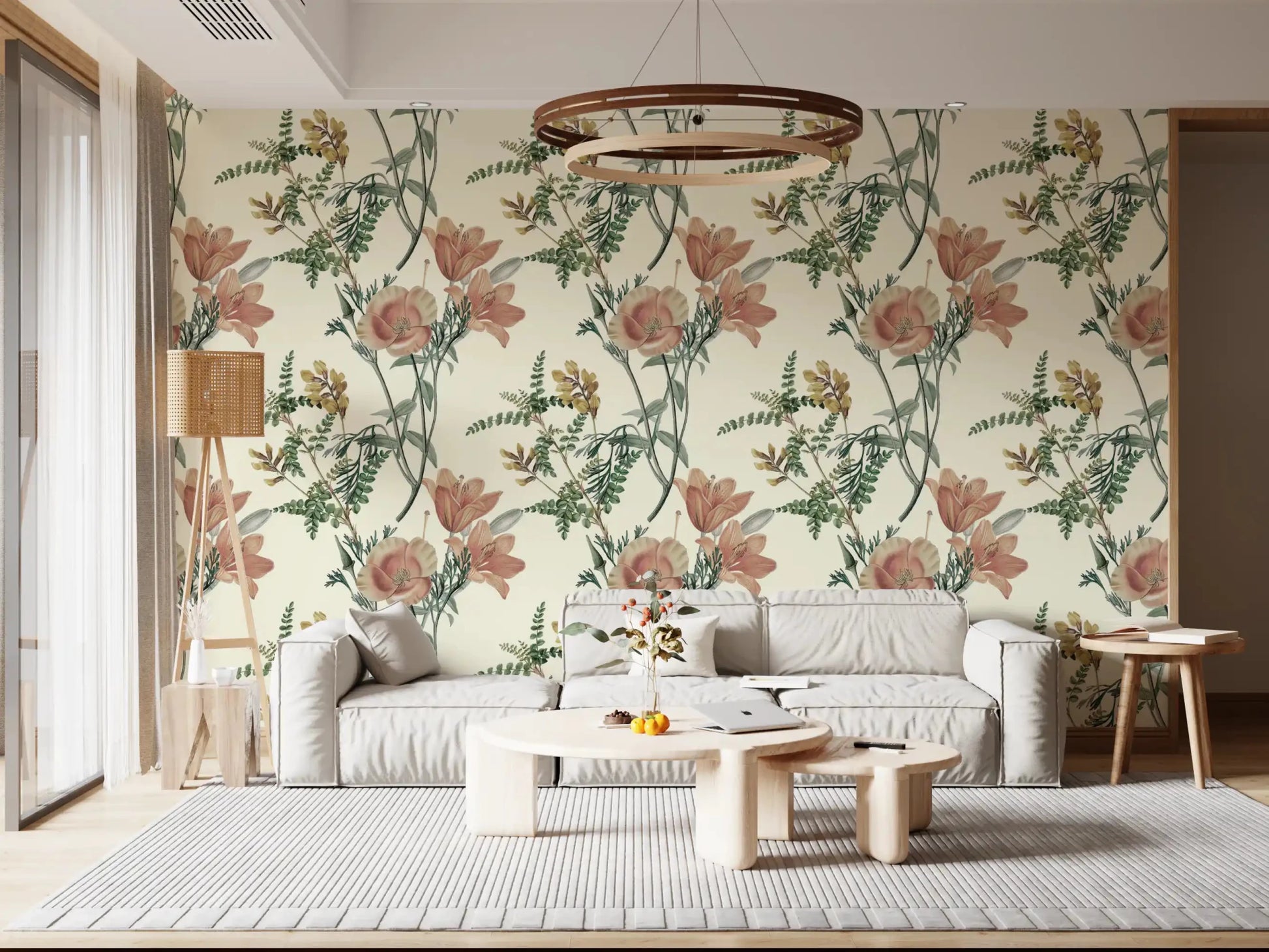 Graceful muted petals bring a vintage feel to this botanical flower wallpaper