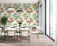 Sketch-style flower stems add detail to this elegant cream floral wallpaper