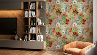 Vintage botanical garden wallpaper with lush greenery.

