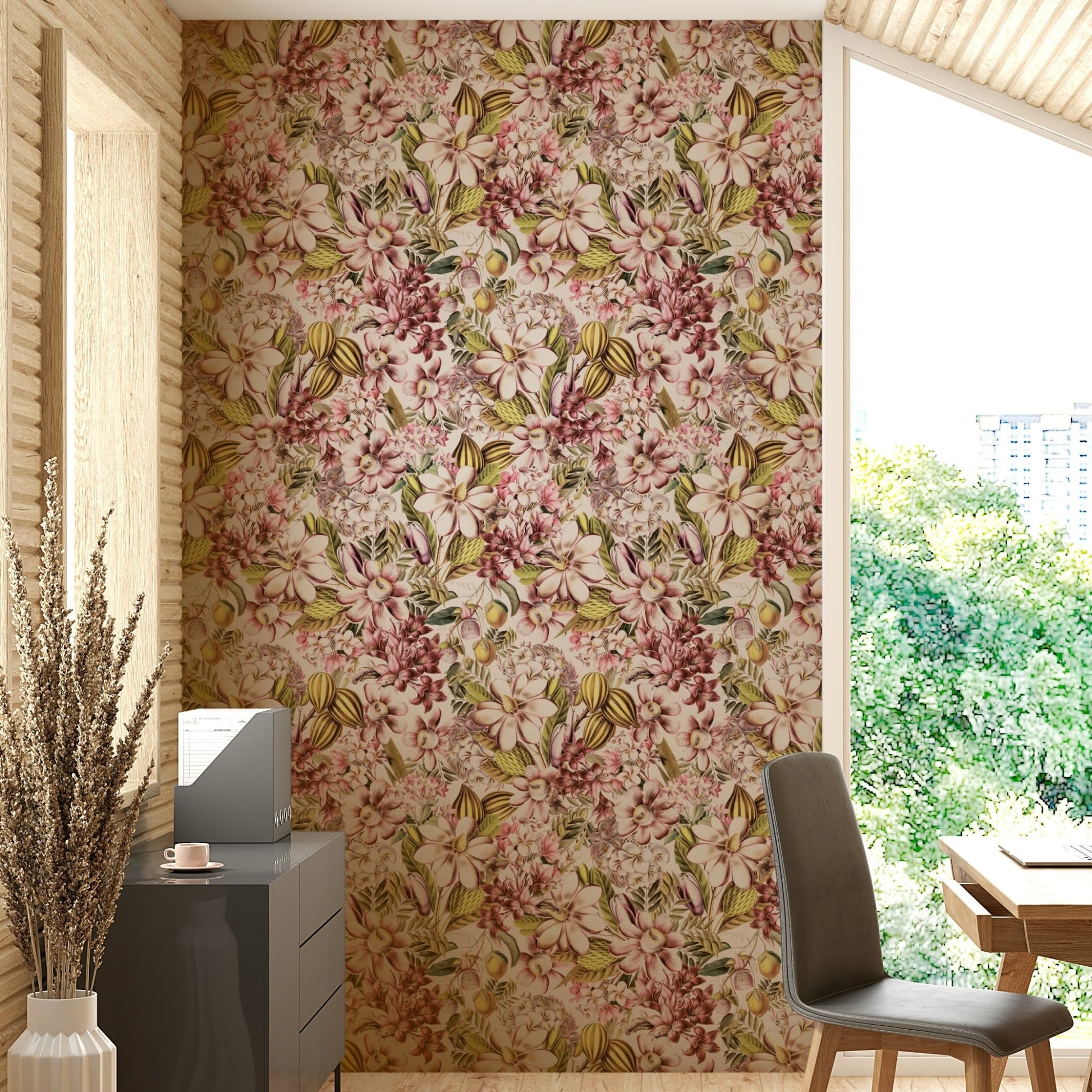 Vintage botanical wallpaper with delicate floral motifs., GD1360