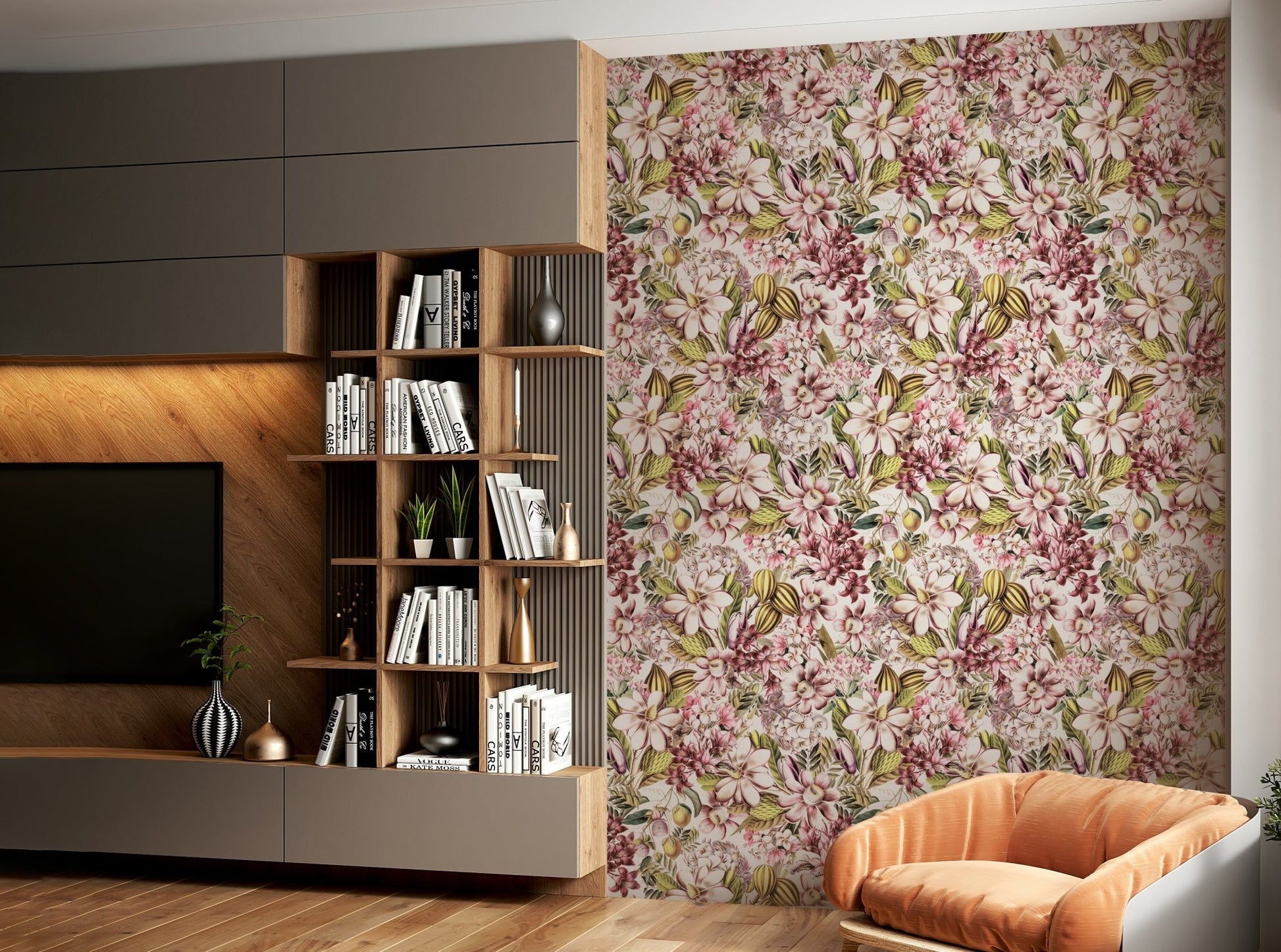 Retro-inspired botanical garden wallpaper for a vintage look., GD1360