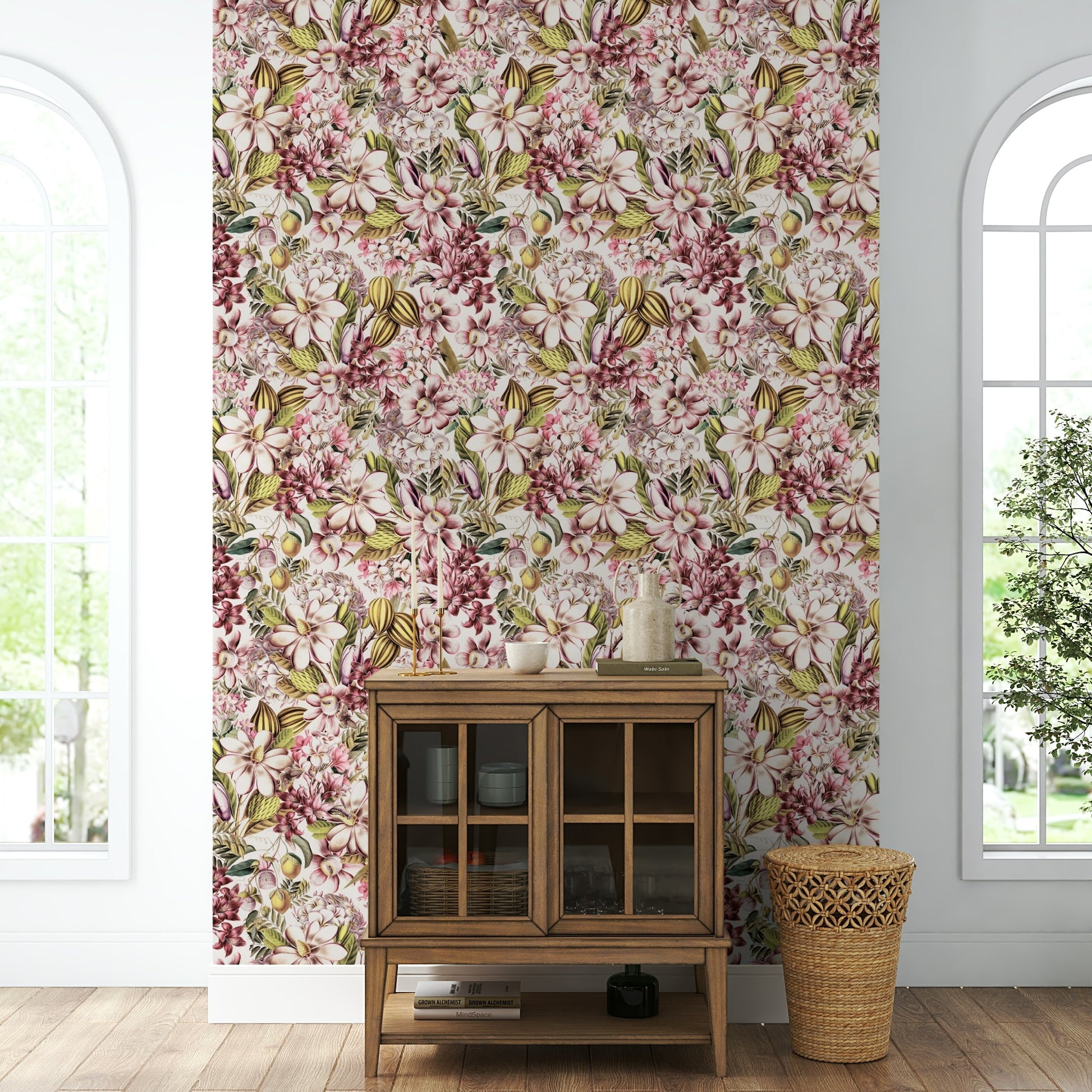 Botanical garden wallpaper in vintage style for classic rooms., GD1360