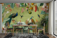 Vintage botanical wall mural bringing nature indoors.

