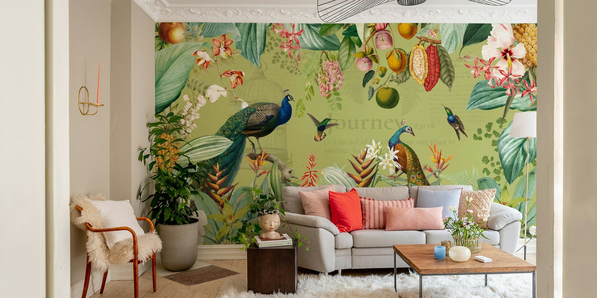 Lush vintage botanical wall mural for tranquil interiors.

