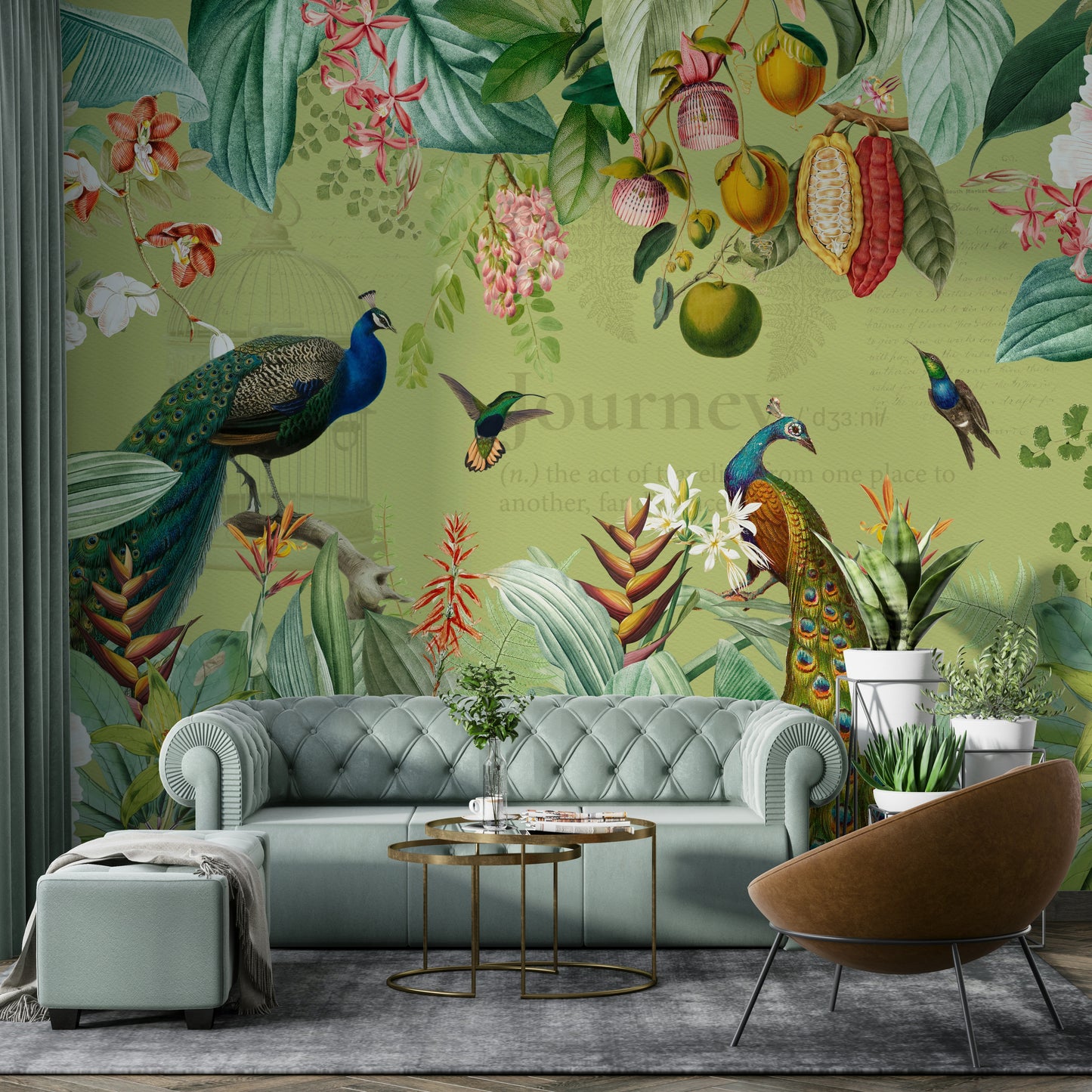 Vintage botanical paradise wall mural with lush plants.

