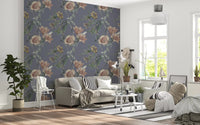 Decorative floral pattern on Vintage Botanical Serenity Wallpaper